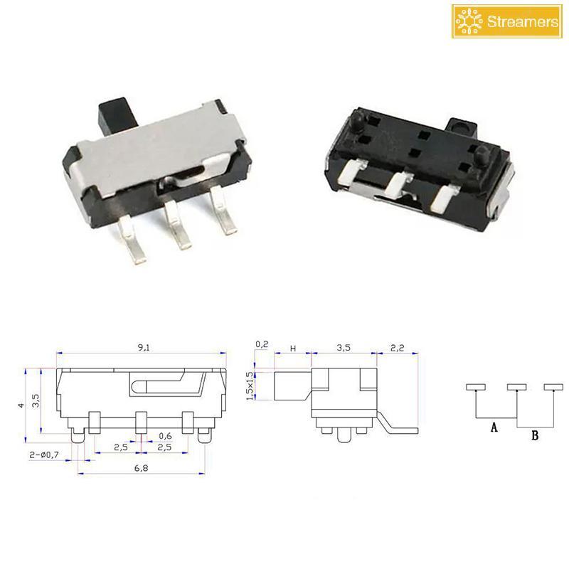 {Streamers} 10 ชิ้น 3 ขา Mini Slide Switch On-OFF 2 ตําแหน่ง Micro Slide Toggle Switch สวิตช์สไลด์แน