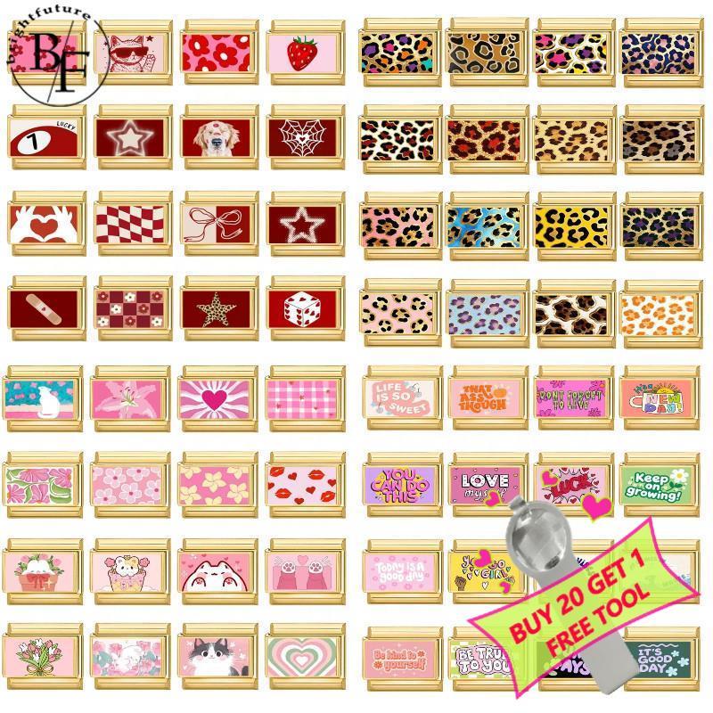 ฐานสีทองพิมพ์ภาพอิตาเลี่ยน สำหรับสร้อยข้อมือ charm fit 9 มม. สแตนเลส DIY เพิ่มบุคลิกภาพแบบ retro