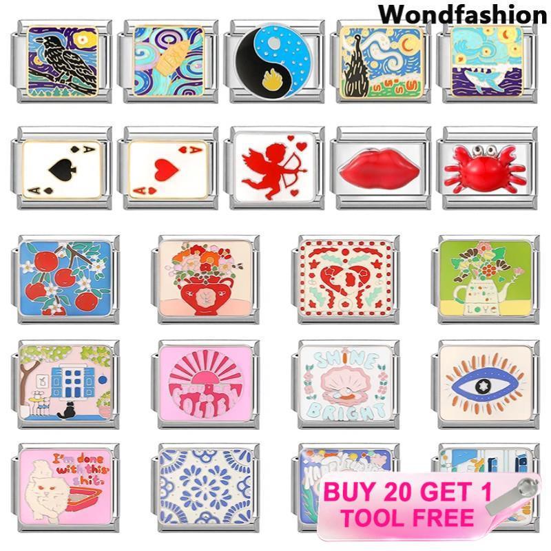 สร้อยข้อมือ charm สแตนเลส ขนาด 9 มม. อิตาเลียนสไตล์ retro สำหรับ DIY และการตกแต่งบุคลิกภาพ