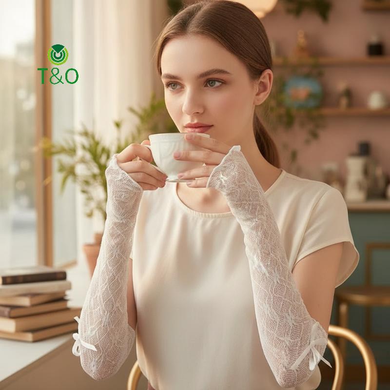 T & O ผู้หญิง Y2K Kawaii ลูกไม้ Fingerless ถุงมือ Ruffle ตาข่าย Lolita อุปกรณ์เสริมสําหรับฮาโลวีนเคร