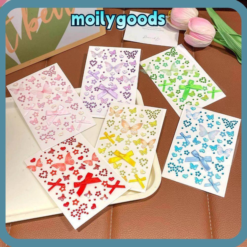 MOILYHD Face Gem Stickers, Stereo Heart Star Rhinestone Makeup Stickers, Cute Colourful Bow Self-Adh