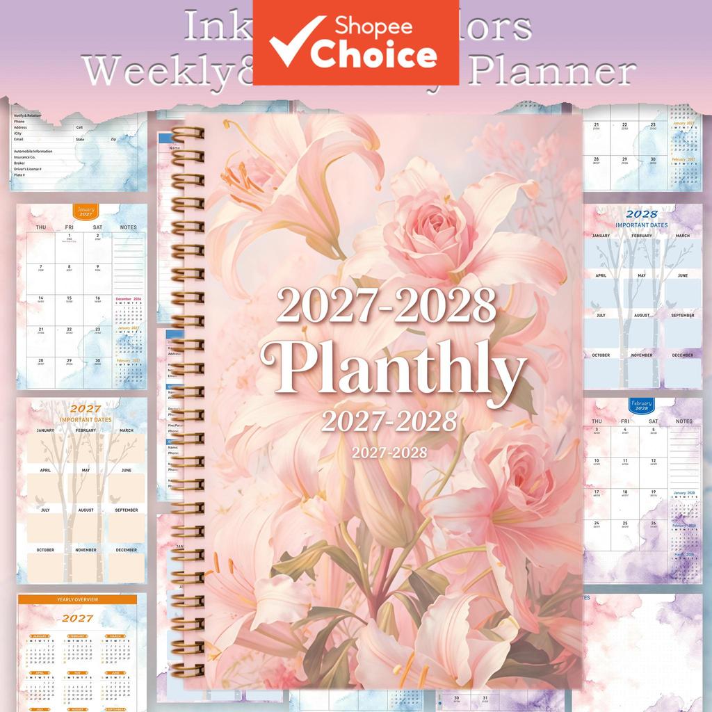 Lily Flower Spiral Calendar Notebook 2027-2028 Daily Diary Planer Office School Supplies Agenda Sche