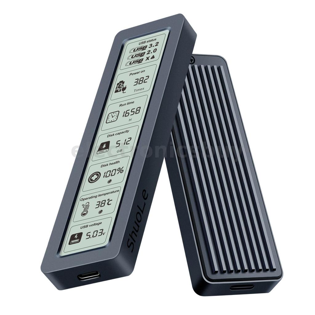 ShuoLe SL-TP26-P M2 NVMe SSD Enclosure พร้อมจอแสดงผลดิจิตอล USB 3.2 Gen2 Type-C 10Gbps อลูมิเนียมควา