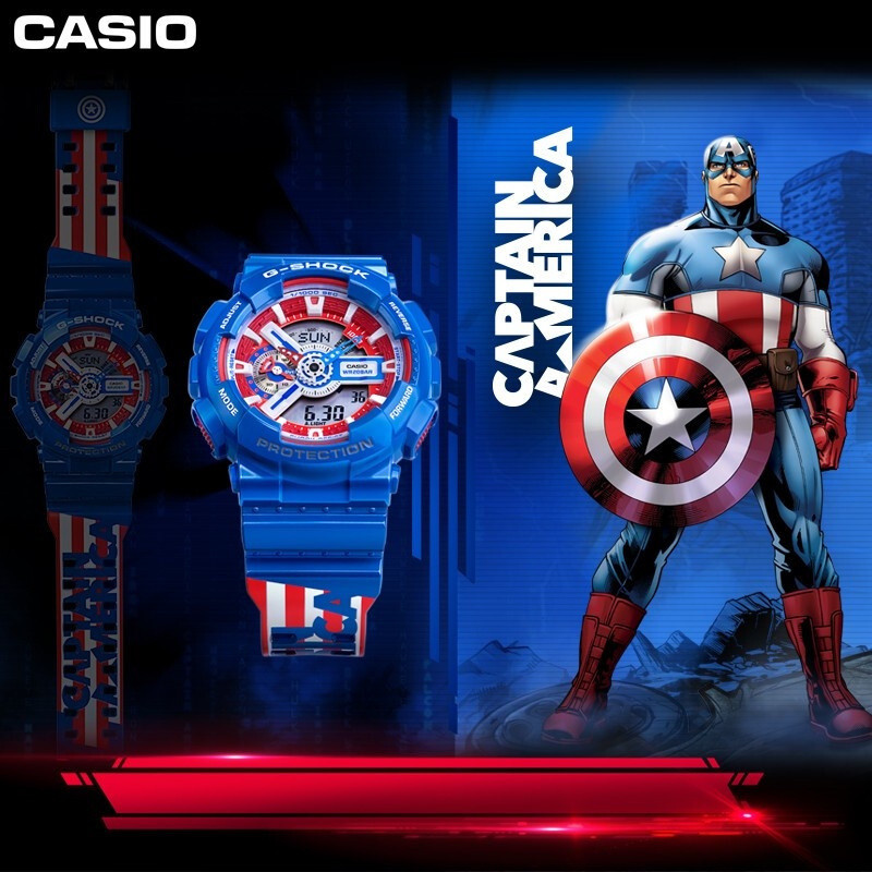 QIXIAO G*/*shock GA-110CAPTAIN-2PR Limited Edition Blue Resin Strap Captain America Series แฟชั่นเรซ