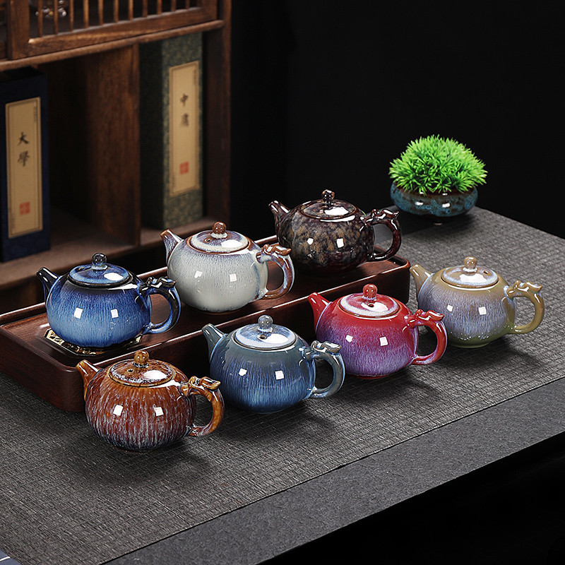 窑变茶壶复古大号陶瓷功夫茶具龙旦壶家用泡茶壶西施壶目釉260907 Kiln-fired tea pot, vintage large ceramic kung fu tea set, Longdan