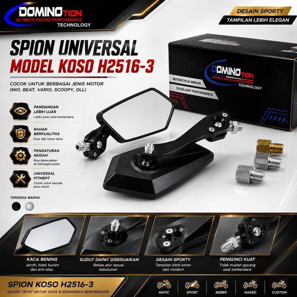 KOSO DOMINOTION SPION KOSO FOLDING MODEL DOMINOTION UNIVERSAL สําหรับมอเตอร์ไซค์ทั้งหมด
