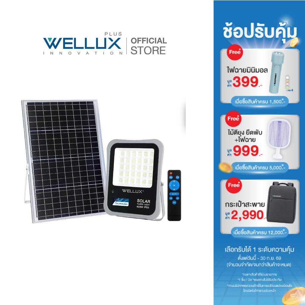 WELLUX โคมไฟฟลัดไลท์พลังงานแสงอาทิตย์ 50W 100W 200W 300W 400W 500W แสงขาว แสงวอร์ม LED Solar Floodlight