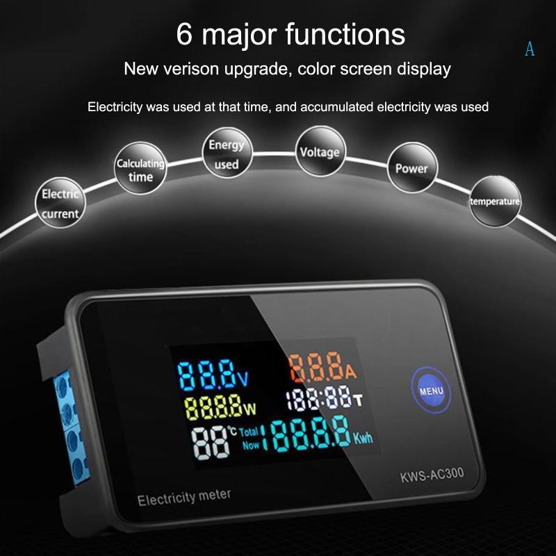 ถือ Comapct แรงดันไฟฟ้า Amperage Power Energy Multimeter AC 50-300V 0-100A Energy Meter