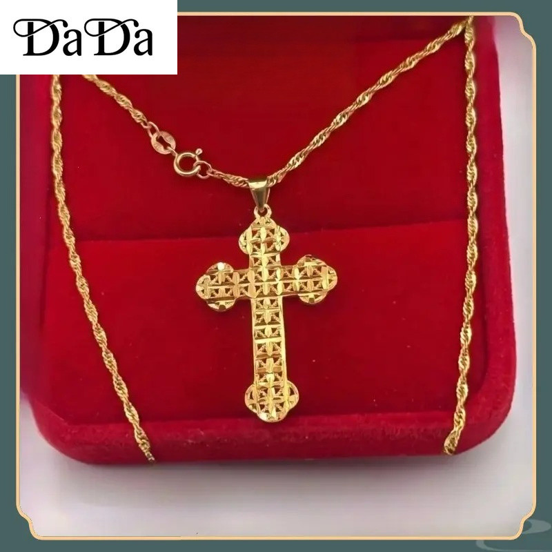 COD Original 18k Saudi gold pawnable Nasasangla 99.99% สร้อยคอจี้ไม้กางเขนสําหรับผู้หญิงของขวัญ 18"