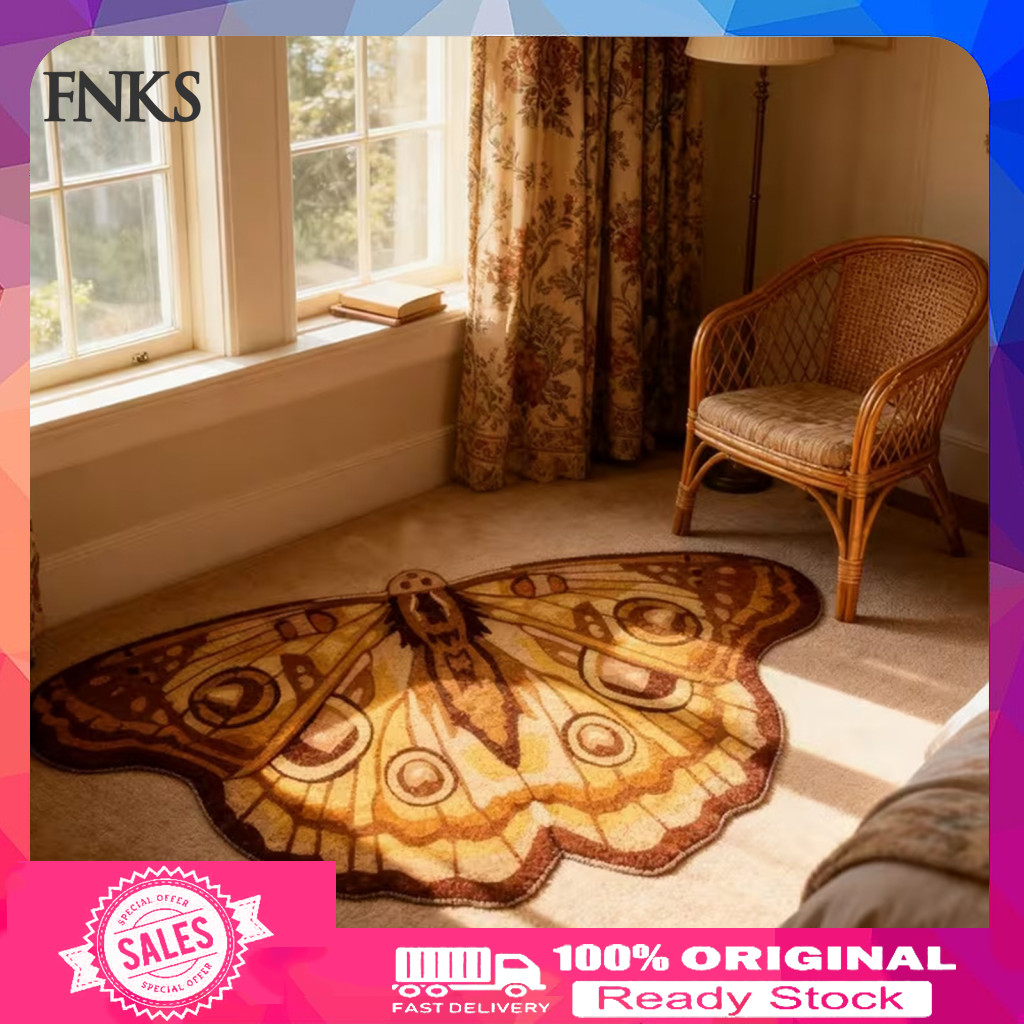 Easy Care Rug Vintage Butterfly Shaped พรมพื้นที่ – นุ่มปุยล้างทําความสะอาดได้สําหรับห้องนั่งเล่นห้อ