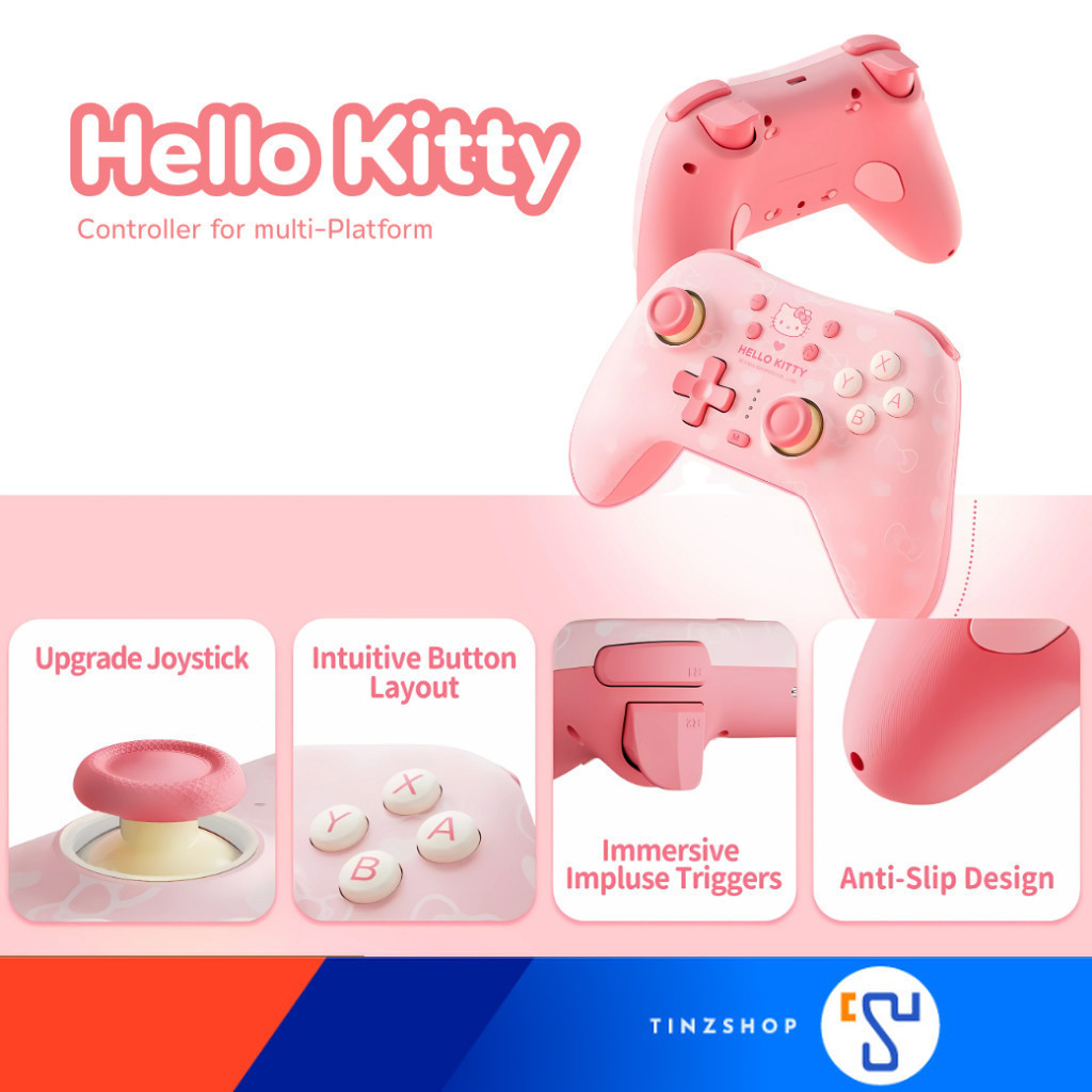 [ส่งด่วน] GeekShare Hello Kitty Wireless Controller For Nintendo Switch,PC,Linux ,Android / iOS : Ti