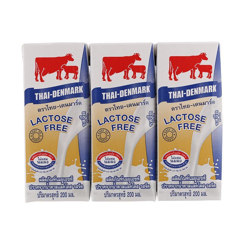 ไทยเดนมาร์คนมยูเอชทีปราศจากน้ำตาลแลคโตสรสจืด 180มล. แพค 3 Thai Denmark Lactose Free UHT Milk Product Plain 180ml. Pack 3