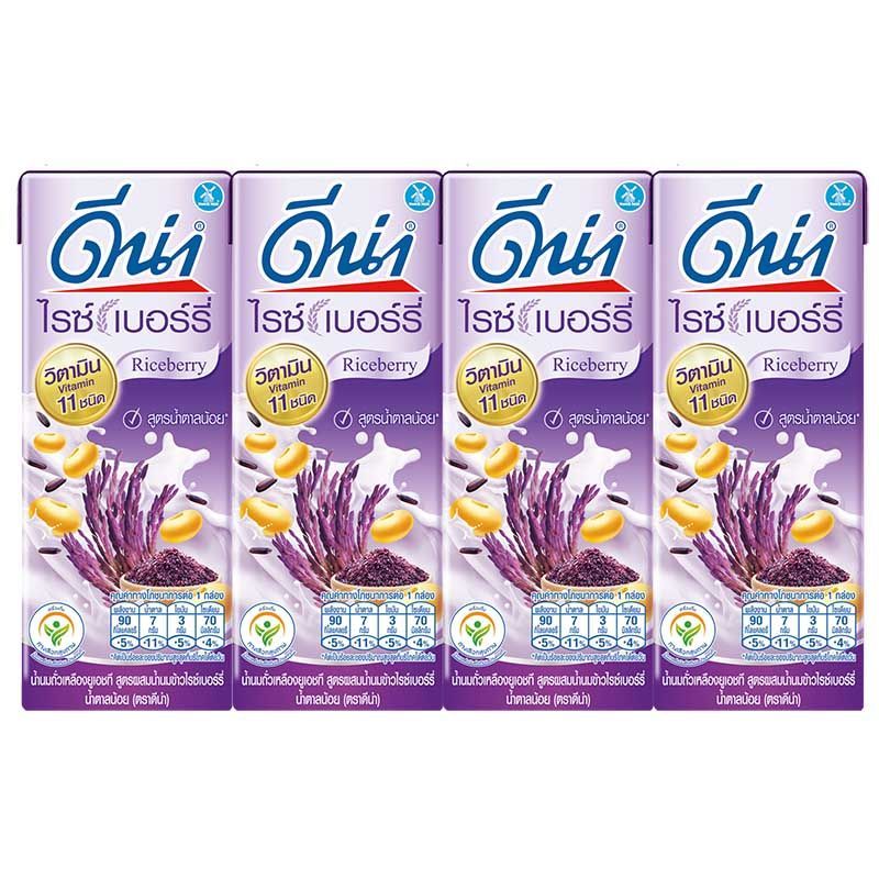 ดีน่านมถั่วเหลืองยูเอชทีสูตรน้ำนมข้าวไรซ์เบอร์รี่ 180มล. แพค 4 DNA UHT Soy Milk with Riceberry 180ml. Pack 4