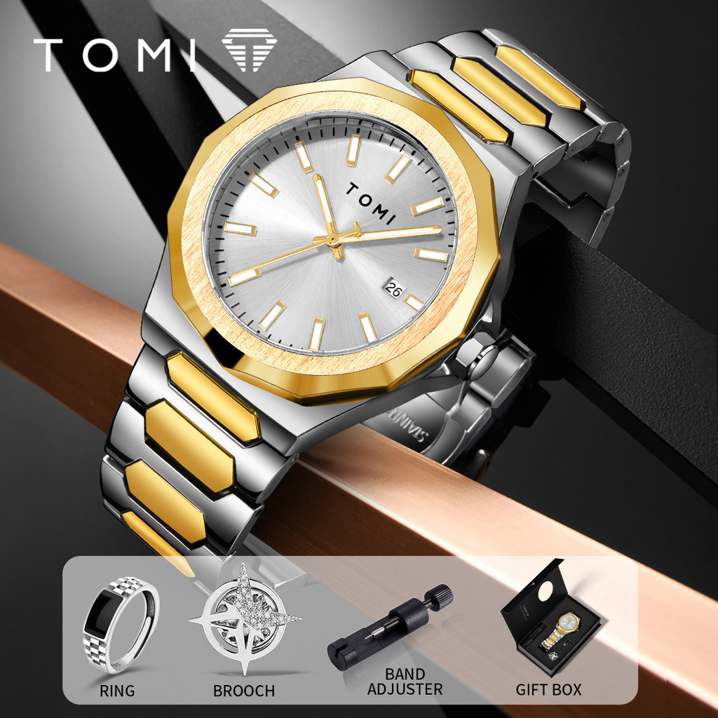 TOMI TOMI Simple Style Waterproof Business Mens Classic Steel Band Set Watch csf