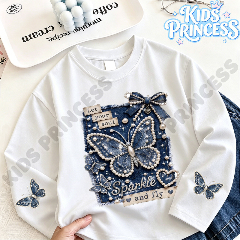 COD(จัดส่งตลอด 24 ชั่วโมง)เด็กรอบคอแขนยาวเสื้อยืดนุ่มสบายพิมพ์เสื้อยืดสำหรับเด็กชายและหญิง 100-150 S