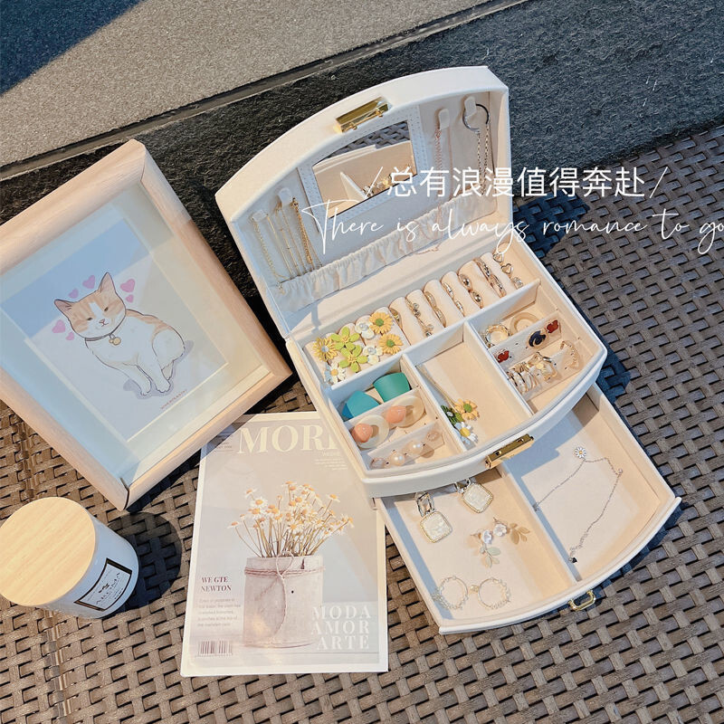 ของขวัญวันเกิดกล่องเครื่องประดับ High-End Multi-Layer ล็อคกล่องเก็บเครื่องประดับต่างหูสร้อยคอแหวนกล่