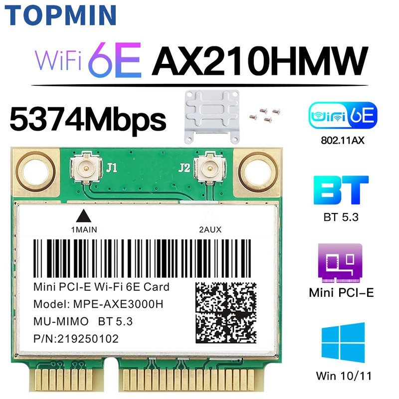 WiFi 6E AX210HMW Mini PCI-E Wifi การ์ดเครือข่ายบลูทูธ 5.3 สําหรับ AX210 การ์ด 802.11AX ไร้สาย Wi-Fi 