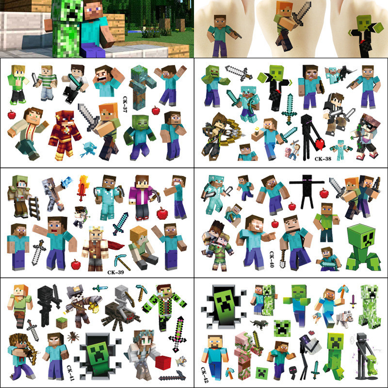 Minecraft Square Game สติ๊กเกอร์รอยสักเด็ก B Io Yuo Jideality Square Game Childrens Full Sticky纸 Fla