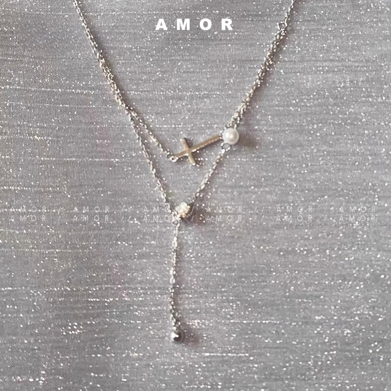 สร้อยคอกางเขนสองชั้น โซ่กระดูกไหปลา ดีไซน์หรู เหมาะสำหรับผู้หญิง - รูปที่ 4