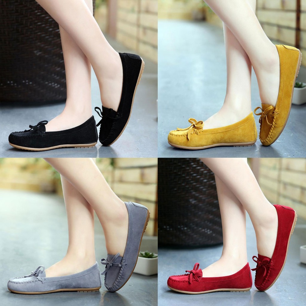 HB8 YJFASHION Womens Suede Shallow Slip On Soft Flats Peas Shoes รองเท้าโลฟเฟอร์