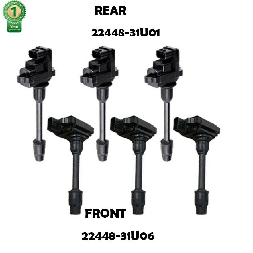 ชุด 6 ด้านหน้า LEFT Auto Ignition Coil ระบบ 22448-31U01, 22448-31U06 สําหรับ Nissan Maxima Infiniti 