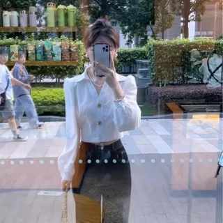 Red Berryเสื้อเชิ้ตแขนยาวทรงหลวมสไตล์ฝรั่งเศสฤดูใบไม้ร่วงสำหรับผู้หญิงเอวW673