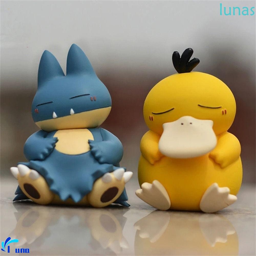 LUNASOL Psyduck รูปการ์ตูนน่ารัก Action Figure Sleep Starry PVC รวบรวม Psyduck Snorlax ของเล่น