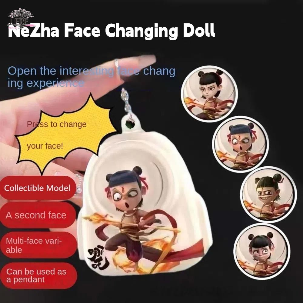 JEREMY1 NeZha2 ตุ๊กตาเปลี่ยนหน้า,งานฝีมือ DIY 4 ใบหน้า NeZha2 แต่งหน้าของเล่น,สะสมพร้อมพวงกุญแจมินิก