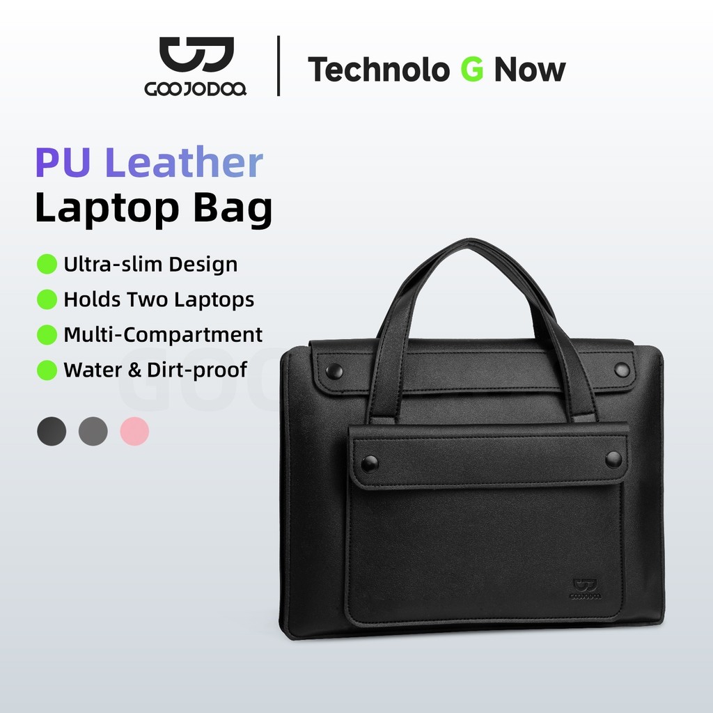 GOOJODOQ กระเป๋าคอมพิวเตอร์ กระเป๋าถือสองชั้น PU เข้ากันได้กับแล็ปท็อป 13-16" สมาร์ทดีไซน์หลายกระเป๋าบางเฉียบและพกพา