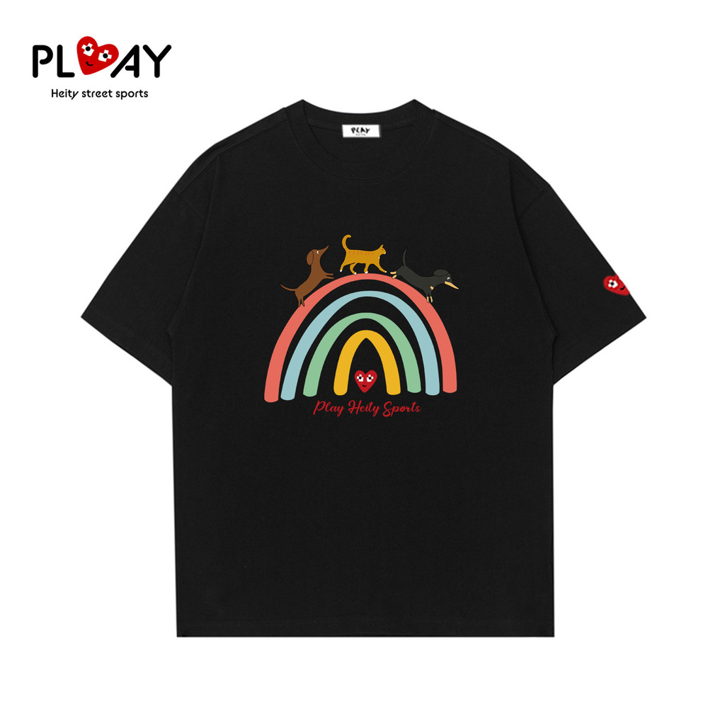 C CDG PLAY เสื้อยืดทรงหลวมแขนสั้น ลายลูกสุนัขสองตัว แฟชั่นใหม่สำหรับฤดูร้อน