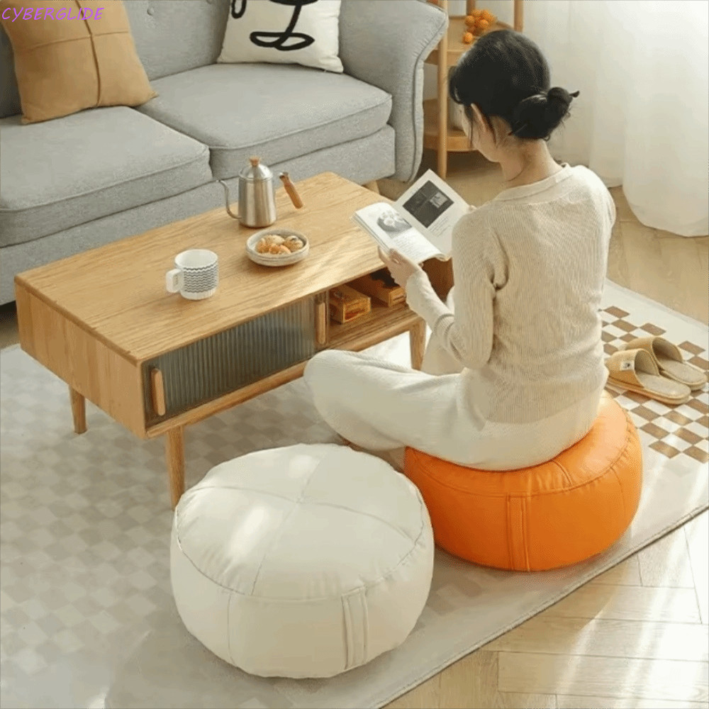 CYBERGLIDE Floor Cushion, Square/Round PU Leather Tatami Seat Mat,Practical Anti-scratch สไตล์ญี่ปุ่น Soft Lazy Cushion ห้องนั่งเล่น
