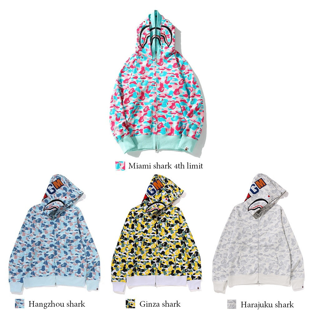 BAPE Miami Shark Full Zip Hoodie - สไตล์ฮาราจูกุและกินซ่า