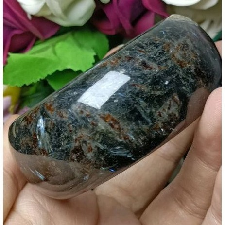 กําไลข้อมือหินคริสตัล Glaucophane สีดํา 54.5 มม. 天然植物石/คริสตัล黑龙手 天然无化优理 54.5 มม