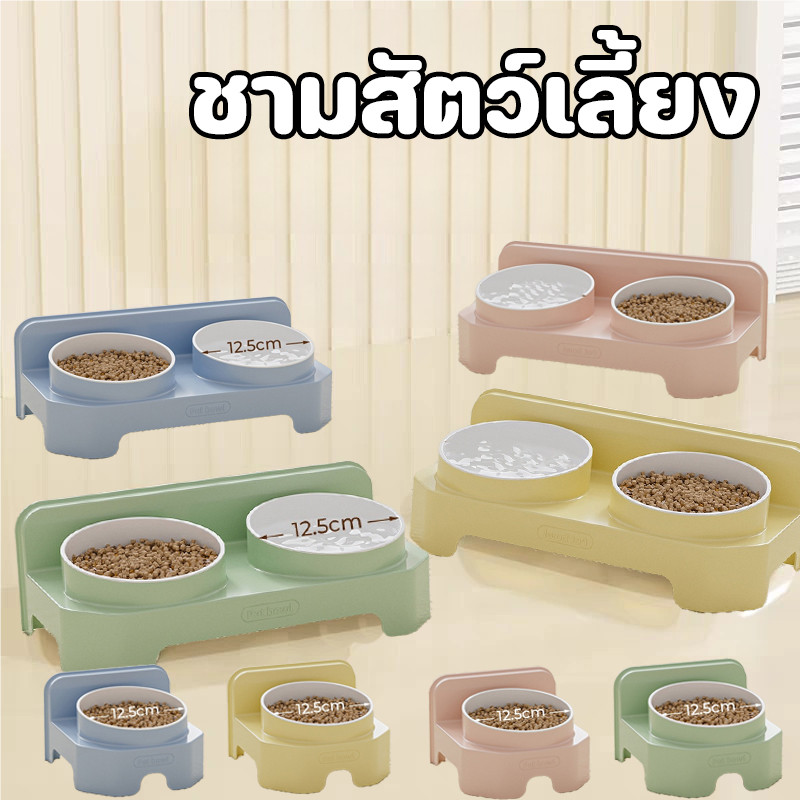 ชามอาหารแมว 2 ชั้น ถอดได้ ออกแบบยกสูง คอไม่ตกใจ ชามข้าวแมว จานอาหารแมว เพิ่มความลึก วัสดุ PP ยกสูง