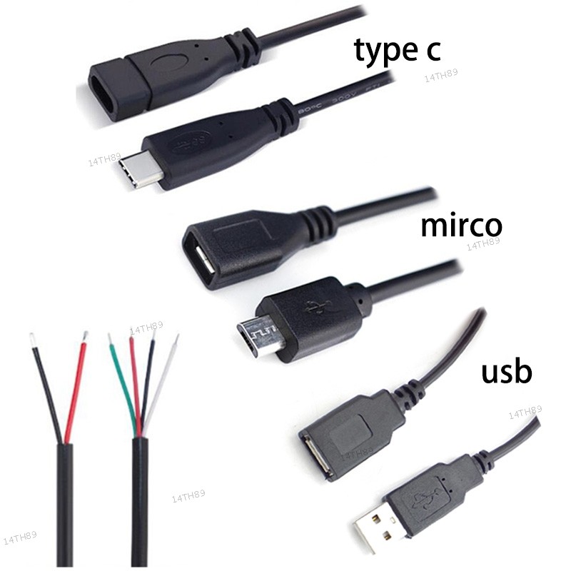 1M USB Type A ชายหญิงประเภท C Micro Connector 2Pin 4pin Core Power Supply สายอะแดปเตอร์ซ่อมเชื่อมลวด