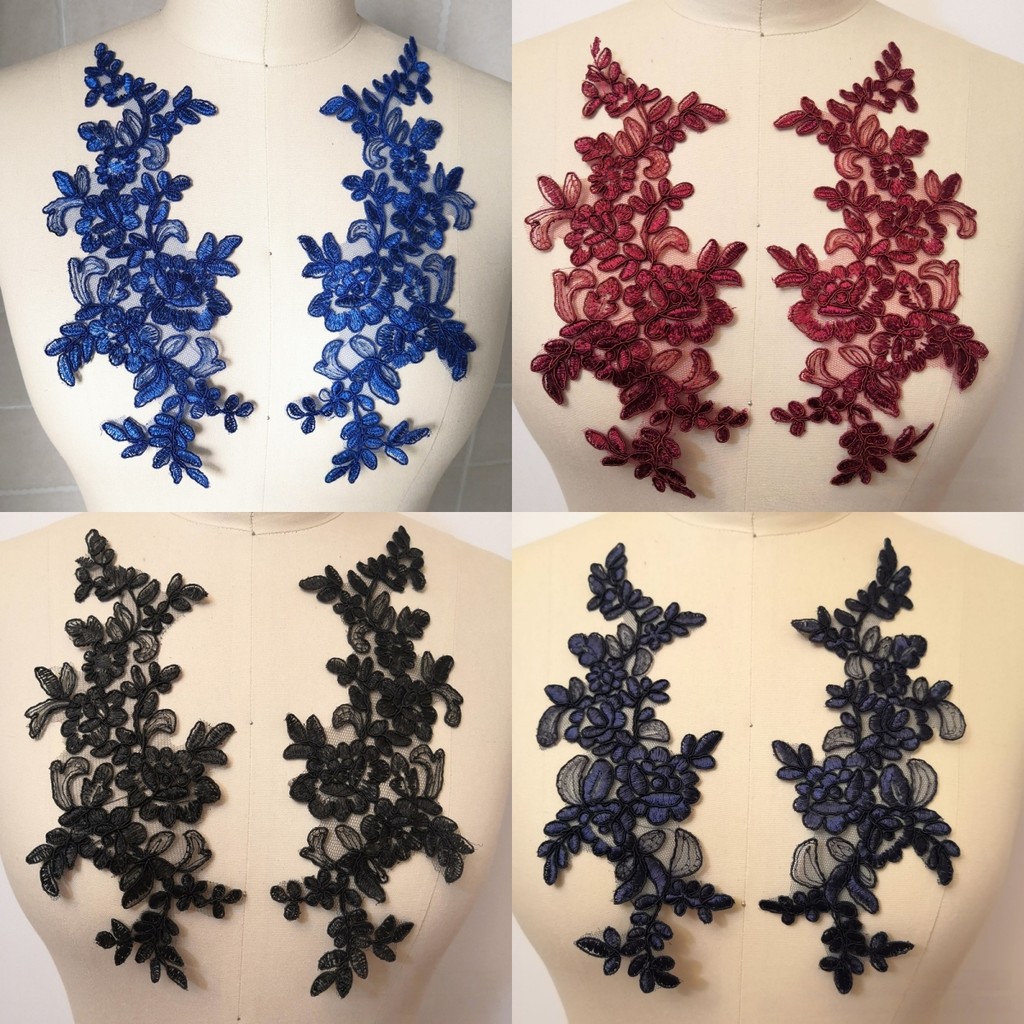 1 คู่ Multicolor โพลีเอสเตอร์ตาข่ายเส้นด้ายลูกไม้ Trim Applique Patch เย็บปักถักร้อยคอ Corsage ผ้าเย