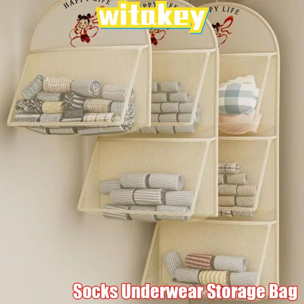 WITAKEY ถุงแขวนถุงเท้า, ถุงเก็บชุดชั้นใน Nezha 1/2/3 ชั้นหลายชั้น, การ์ตูนความจุขนาดใหญ่พร้อมที่แขวน