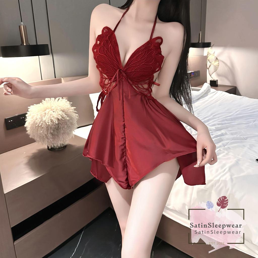 SatinSleepwear เดรสผีเสื้อสุดเซ็กซี่ เดรสผ้าซาติน เนื้อผ้าซาติน มีให้เลือกหลายสี เนื้อเรียบลื่น สวมใส่สบาย. ราคา ถูกที่สุด ดีลบีเคเค
