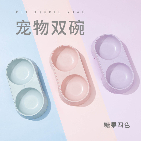 ของใช้แมว น้ำพุแมวไร้สาย น้ำพุแมว Simple สไตล์ Candy สัตว์เลี้ยงสุนัขชามแมวคู่ชามน้ําชามอาหาร Anti-s