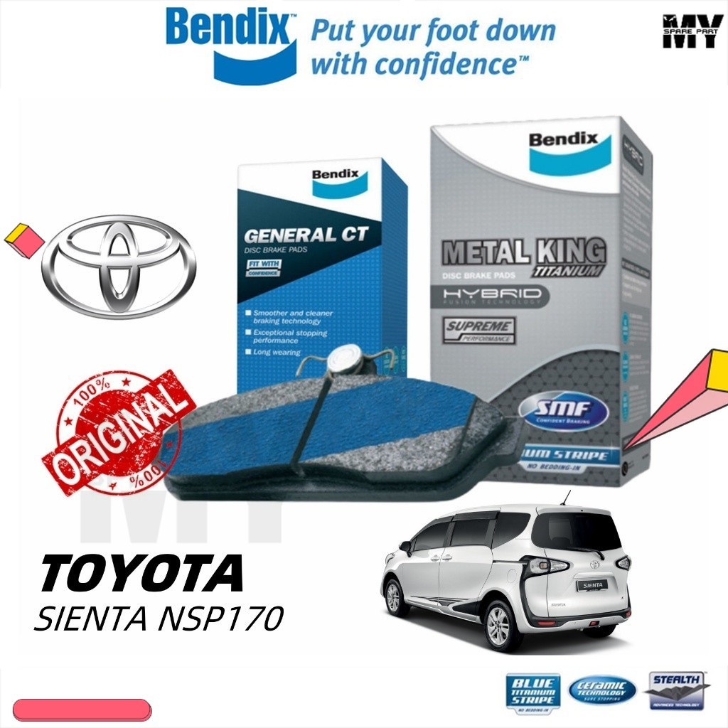 ผ้าเบรค BENDIX Toyota Sienta NSP170 Metal King General CT ผ้าเบรคหน้า