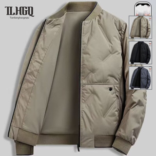 TLHGQ เสื้อแจ็คเก็ตบอมเบอร์ทรงหลวมสำหรับผู้ชาย แบบคอปกเบสบอล…