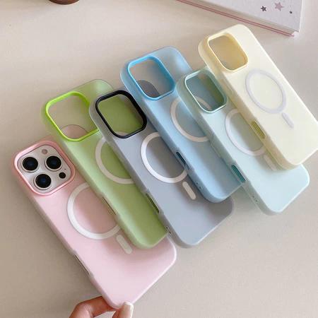 PC + TPU 2-in-1 เคสโทรศัพท์แม่เหล็กสีลูกกวาดสําหรับ for iPhone 17 11 12 13 14 15 16 Pro Max ปลอก ฝาหลังแม่เหล็กสําหรับ