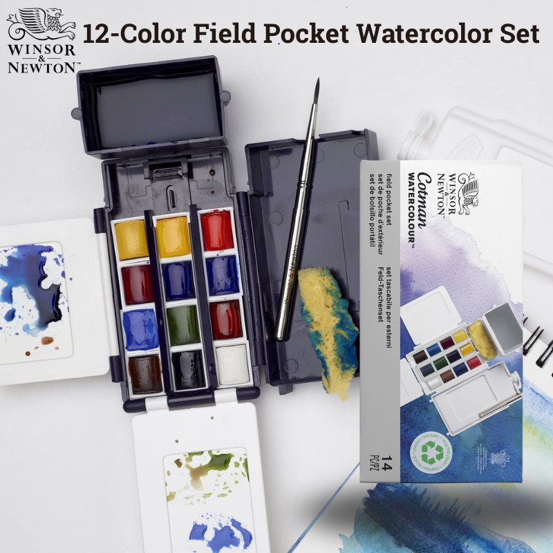 Winsor & Newton Cotman 12-Color Field Pocket Watercolor Paint Set – Half Pans