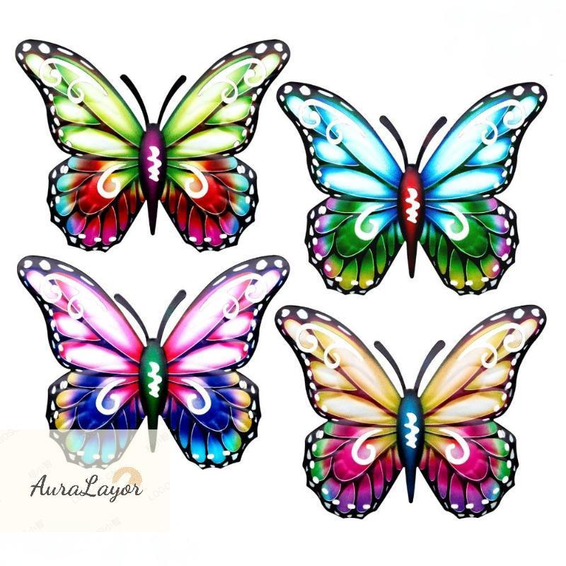 [AuraLayor] 2D โลหะผีเสื้อ Wall Art Decor สําหรับห้องนั่งเล่นสวนกลางแจ้งในร่มแขวนผนังตกแต่งใหม่