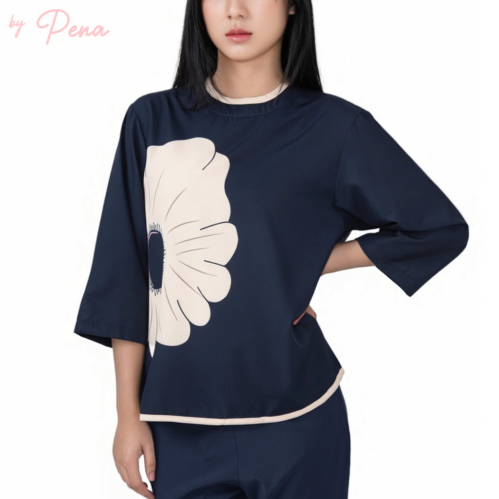 By Pena เสื้อแขน 3 ส่วน คอกลมพิมพ์ลายดอกไม้ BPSL102502