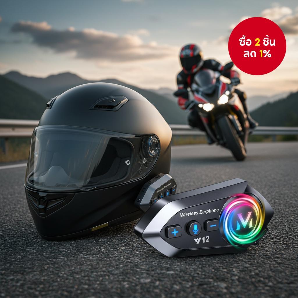 Y12ro หมวกกันน็อค Bluetooth 5.4 หูฟังมอเตอร์ไซค์ 500M อินเตอร์คอมไร้สาย กันน้ํา IPX6 ตัดเสียงรบกวน ไ
