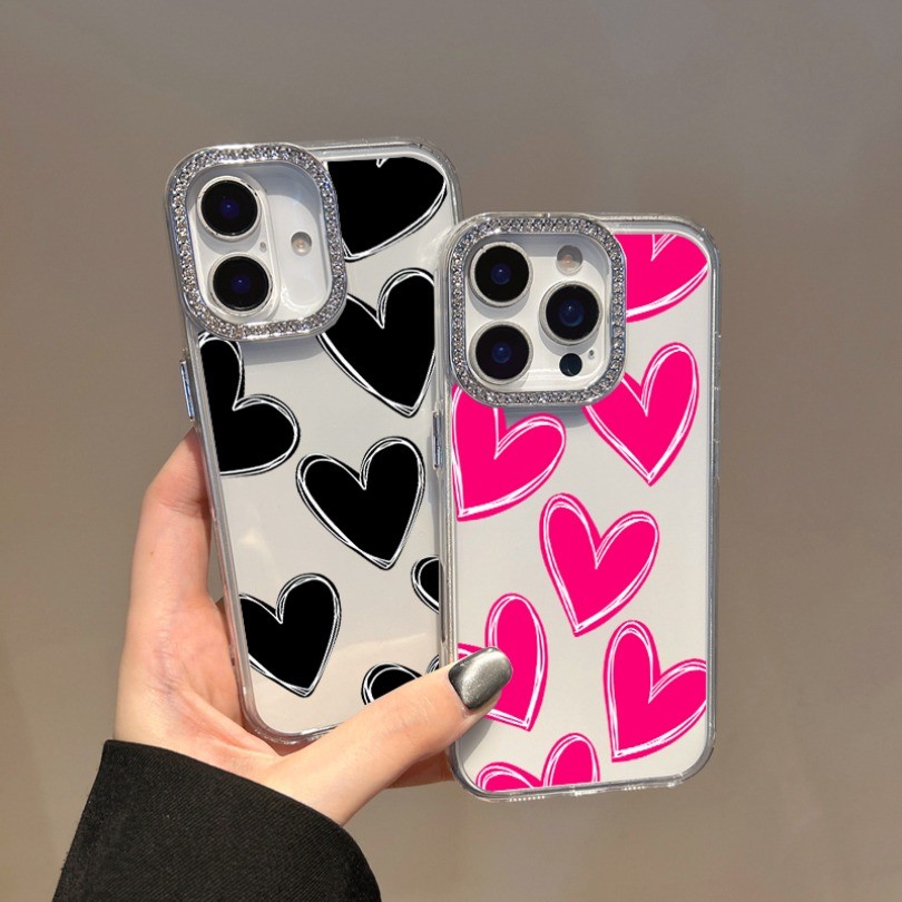 SAMSUNG สีแดงสีดํารูปหัวใจเคสโทรศัพท์ใสสําหรับSamsung Galaxy A50 A50S A30S M56 F56 A17 A07 F06 M06 M