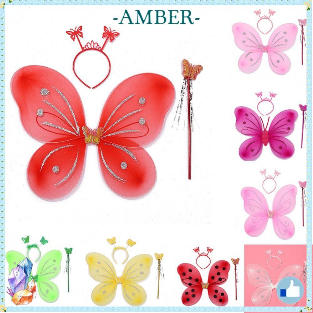 AMBER 3 ชิ้น/เซ็ต Glitter Butterfly Girls Kids Dressing Up ชุดฮาโลวีน