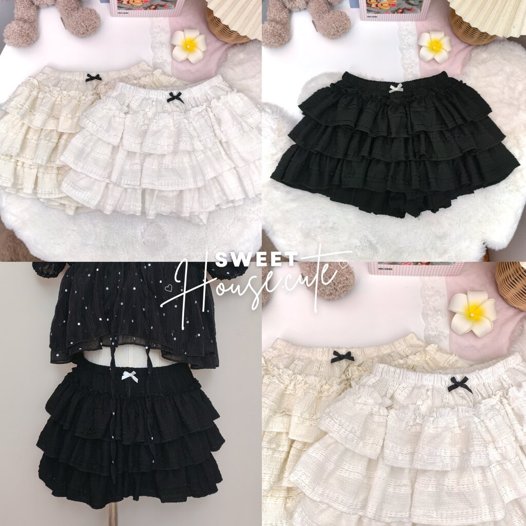 SweetHouse #641 กางเกงผ้าลูกไม้นุ่มๆทั้งตัวระบาย 3 ชั้นแต่งด้วยโบว์น่ารักมากก
