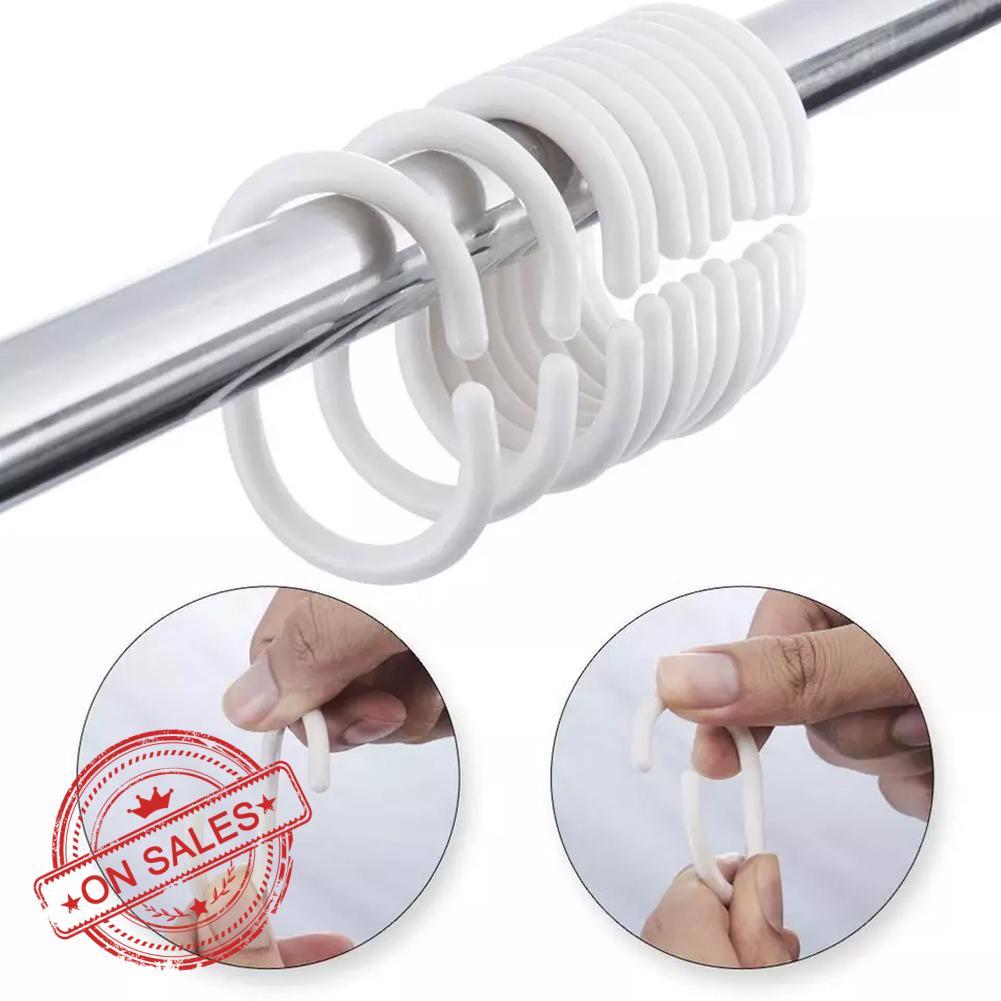 พลาสติกรูปตัว C ผ้าม่านม่านอาบน้ําสีขาว C ตะขออาบน้ําแหวนผ้าม่านห่วงผ้าม่าน Z9y9